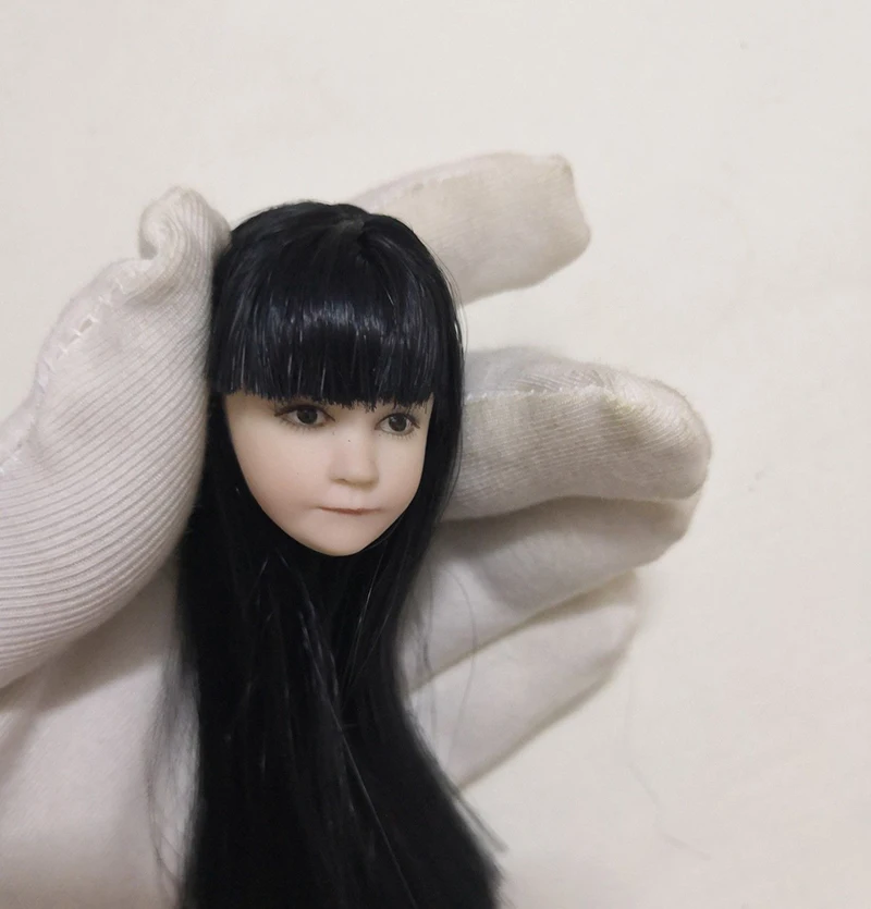 1/6 милая детская голова прямая челка скульптура головы черные длинные волосы