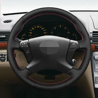 diy pu artificial leather hand stitched black car steering wheel cover for toyota avensis 2003 2004 2005 2006 2007