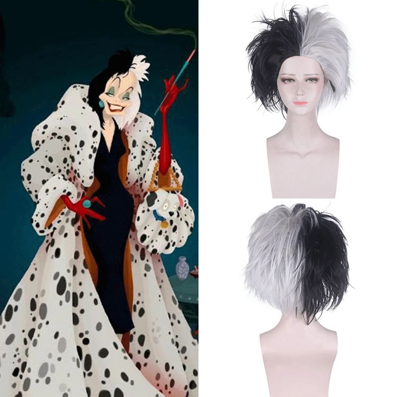 Парик Cruella de Vil для женщин синтетические термостойкие искусственные волосы