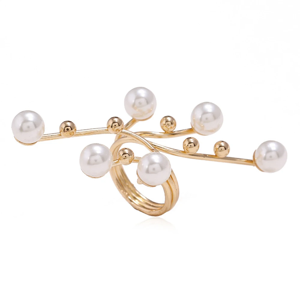 

Han Edition Fashion Trend Creative Finger Ring Metal Fake Pearls Irregular Ring Women Jewelry Index Finger Accessories