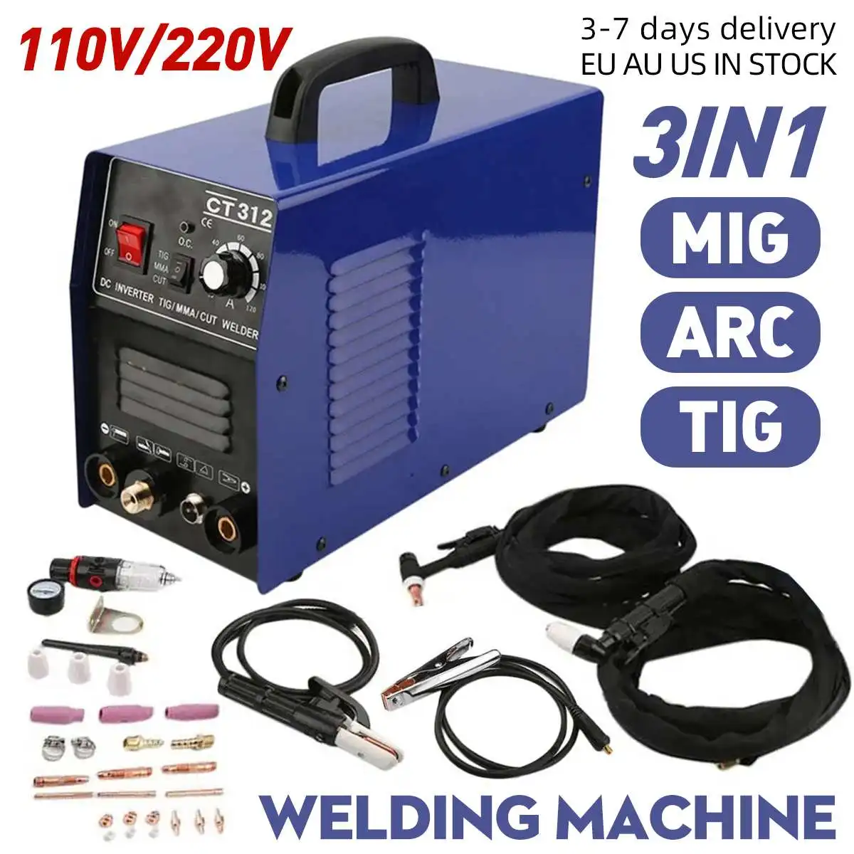 

CT312 3 in 1 TIG MMA CUT Welders Inverter Welding Machine 120A TIG 30A Plasma Cutter Portable Multifunction Welding Equipment EU