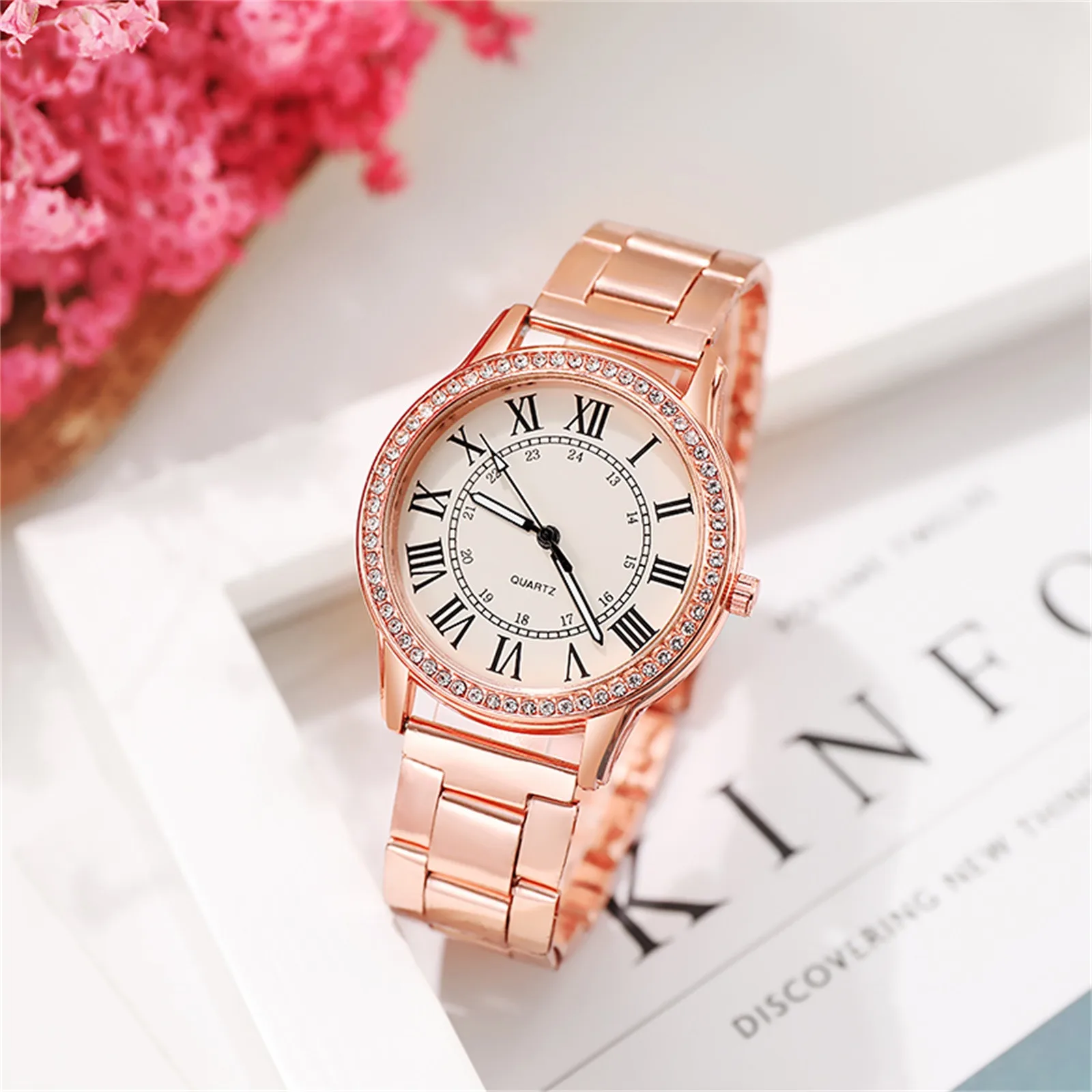

Women Watch Retro Diamond-Studded Dial Ladies Steel Wristwatch Popular Gold Analog Quartz Watch For Woman Gift Relojes Mujer