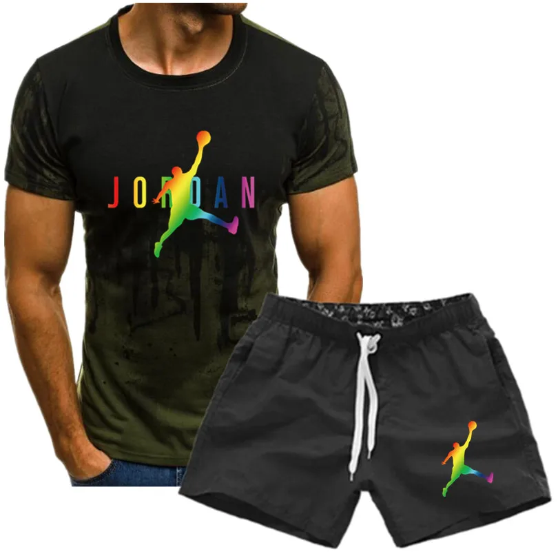 

2021 Casual Men T Shirt Sportswear Jordan 23 Summer Men's Suit Fitness Suit Sports Suit Short-Sleeved T-Shirt+Shorts 2-Piece Set