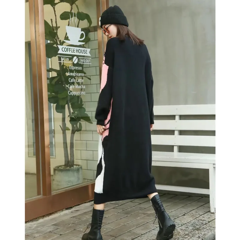 Женское платье-свитер с длинным рукавом средней длины | Женская одежда