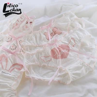 love wings cute lingerie for girls with ruffle bow japanese kawaii sweet underwear mid waist cotton crotch womens panties