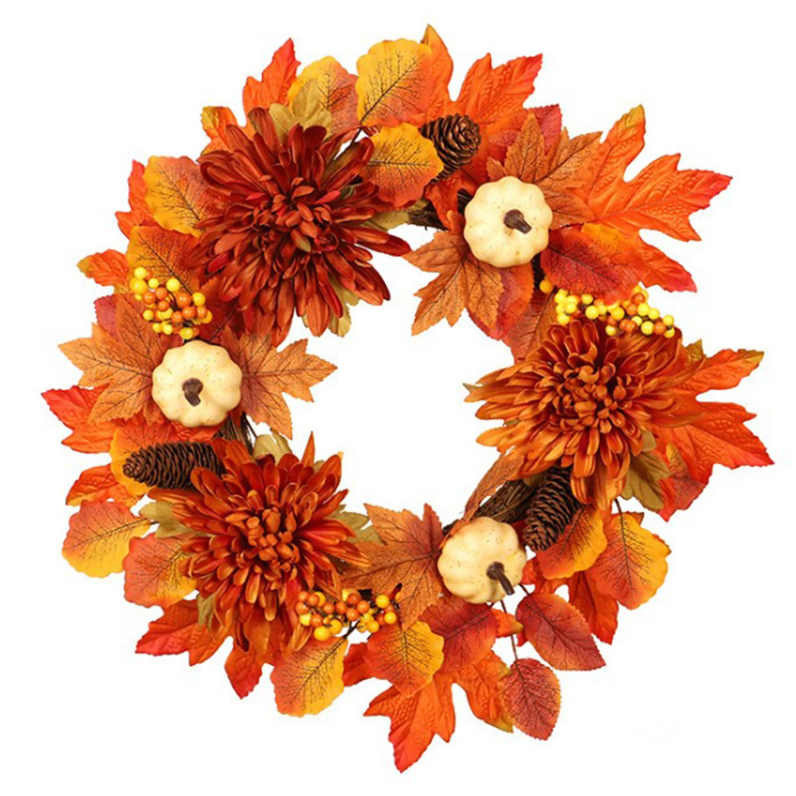 

1PC Thanksgiving Glowing Wreath Artificial Maple Leaves Wreath Decor Home Door Hanging Ornament Realistic Round Wreath