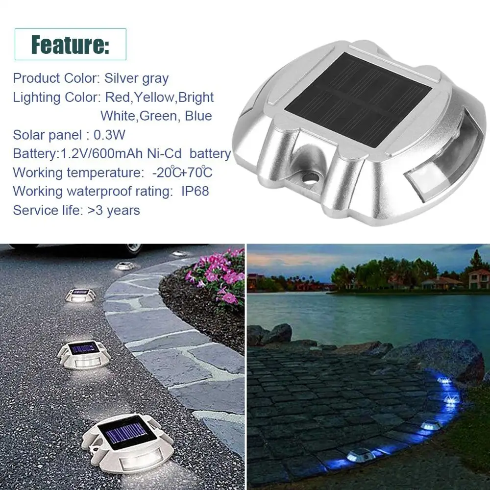 1Pcs Waterproof 6 LED Solar Powered Road Stud Light Casting Lamp Wireless Outdoor Driveway Pathway Aluminum |