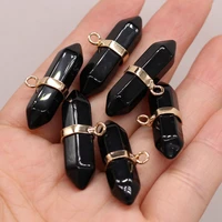 natural stone gem black agate two pointed pendant handmade crafts diy necklace earrings jewelry accessories gift making 10x33mm
