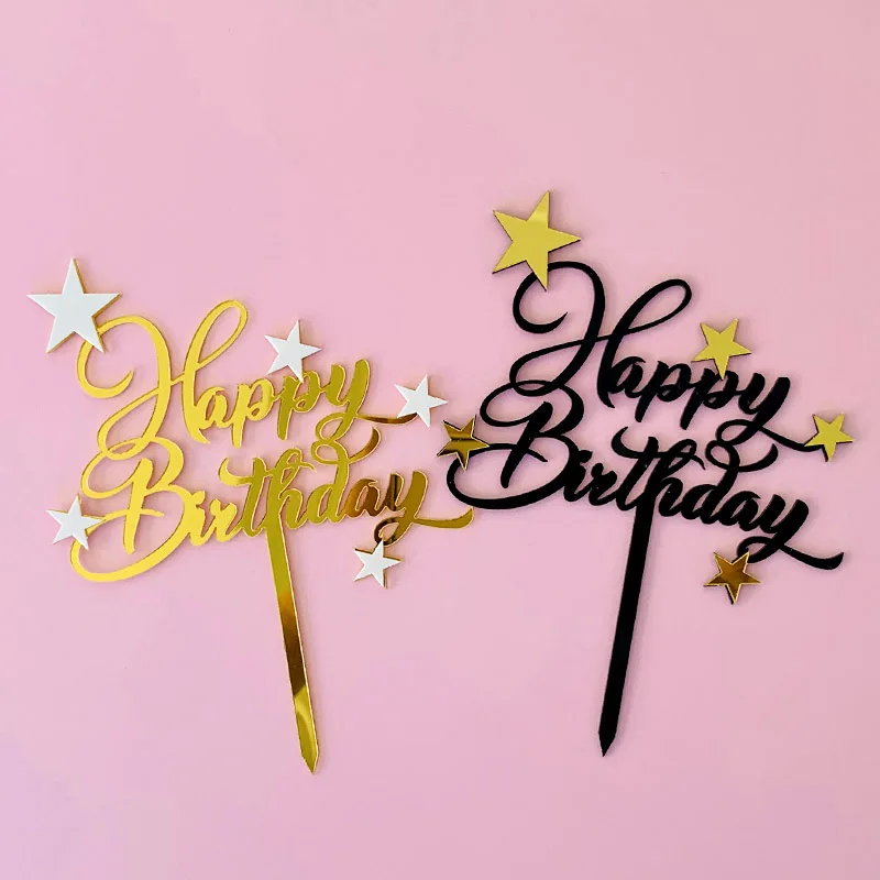 Золотой Черный Звездный буквенный двухслойный акриловый Топпер для торта С Днем