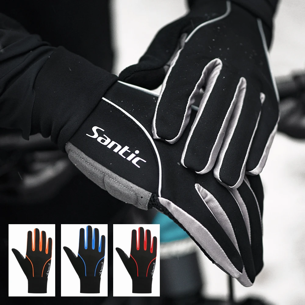 

Santic Men Winter Cycling Gloves Bike MTB Warm Thermal Fleece Cold-proof Bike Full Finger Gloves Windproof Asian Size K9M9134