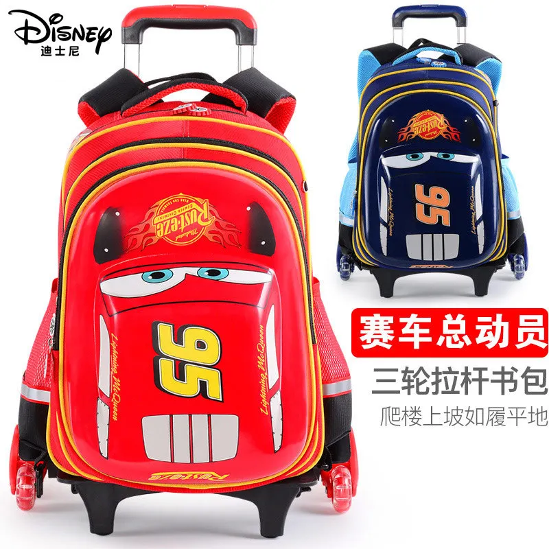 Аутентичный школьный портфель Disney, сумка для учеников с автомобилем молнией Маккуин, на колесиках для подъема по лестнице, школьный портфел...