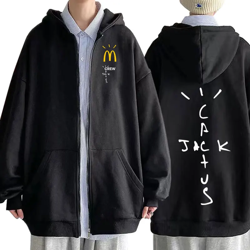 

Свитшот Трэвис Скоттс в стиле хип-хоп, свитшот с капюшоном и забавным принтом кактуса Джека, свитшот на молнии для мужчин и женщин, Повседнев...