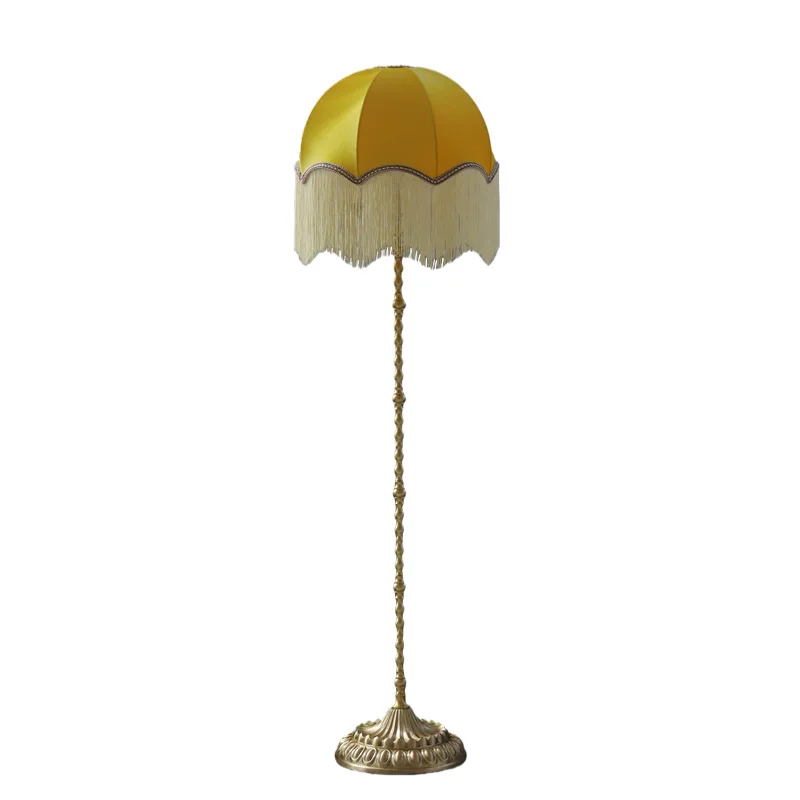 

Простой Желтый напольный ретро-светильник с абажуром, французская гостиная, спальня, кабинет, столовая, Напольная Лампа с кисточками