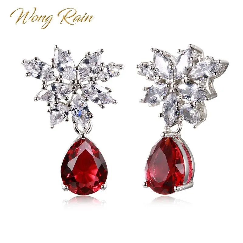 Wong Rain богемные серьги подвески из серебра 100% пробы в виде капли воды груши рубина