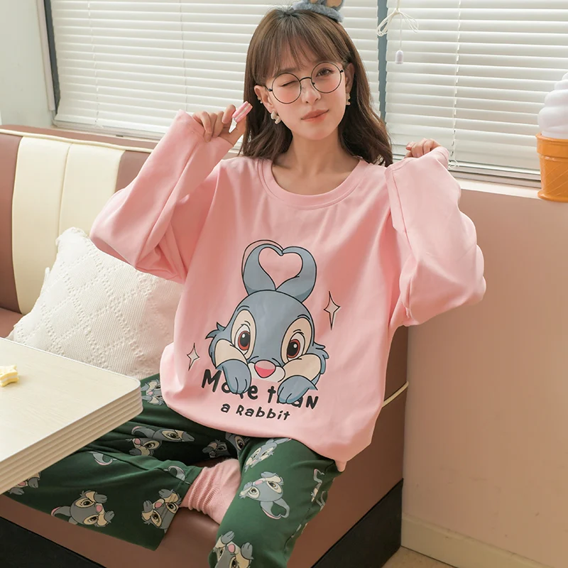 Disney Cotton Pajamas for Women Home Suit Autumn Cute Rabbit Pyjamas Pj Set Soft Nightwear Sleepwear 2021 Pijama Verano Mujer