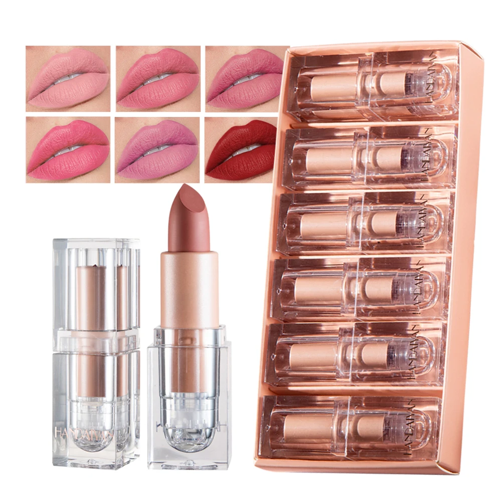 

6pcs/set Matte Lipstick Waterproof Long Lasting Sexy Lipstick Pigments Makeup Sweat-proof Non-stick Cup Easy to Color Lipstick