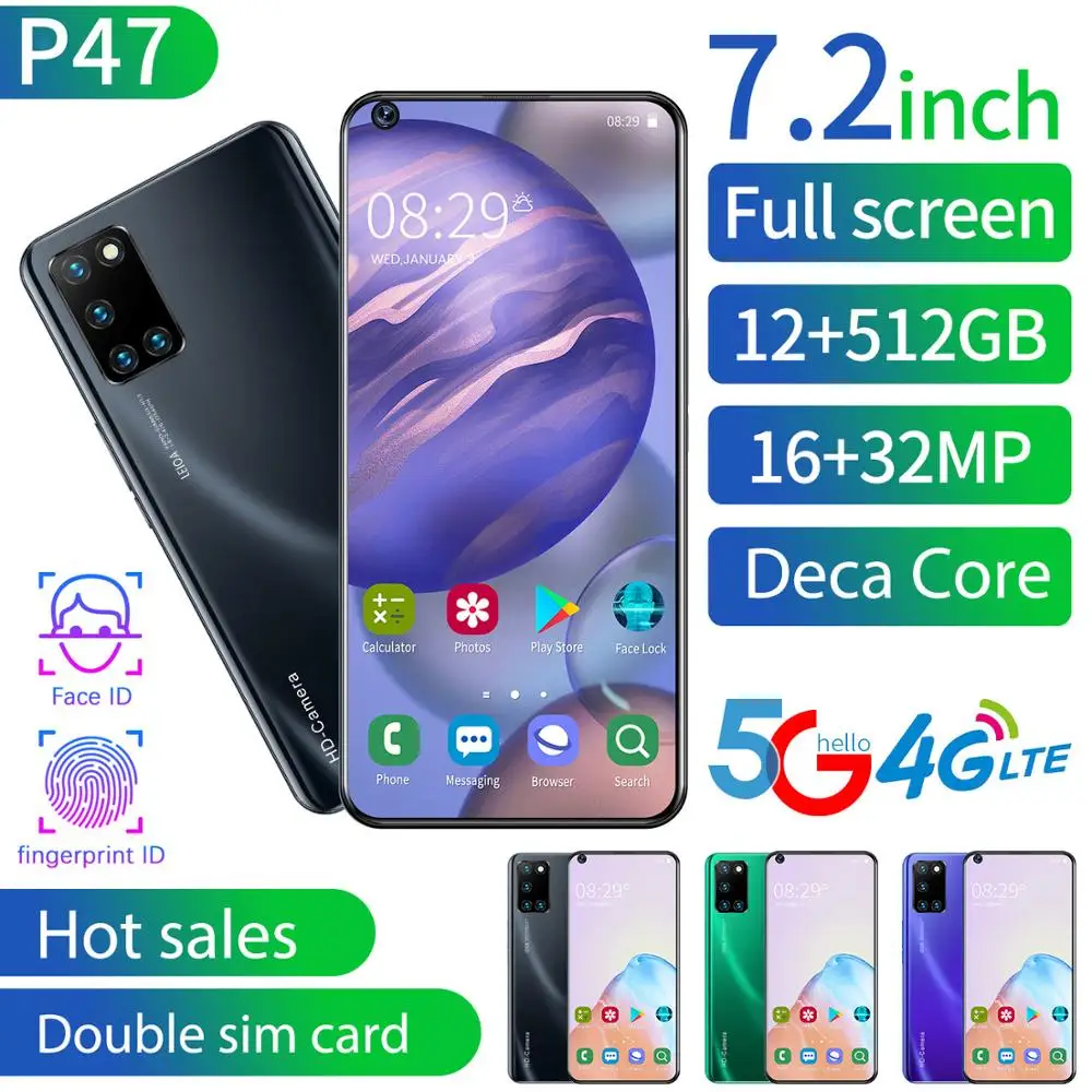 7 2 дюймов p47 смартфон network global доставить Snapdragon 855 плюс телефонов celulares 12 ГБ 512 Octa Core 4G