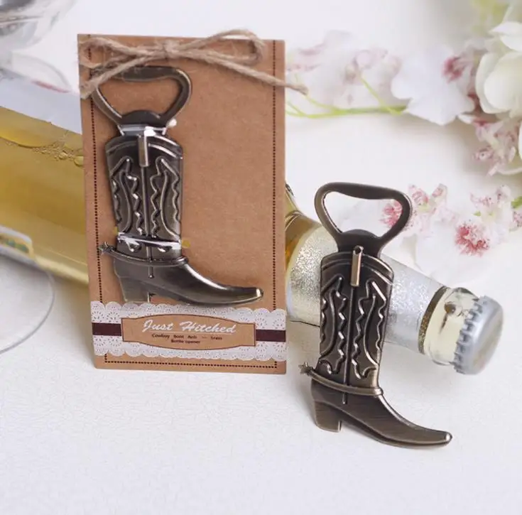 

100pcs/lot NEW ARRIVAL High Quality Western Wedding Party Favors "Just Hitched" Cowboy Boot Bottle Opener SN424