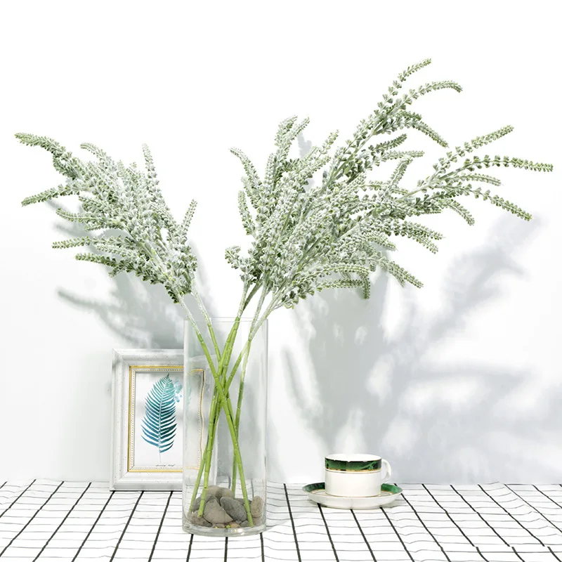 Зеленый искусственный цветок в скандинавском стиле 3 зубца имитация бамбукового