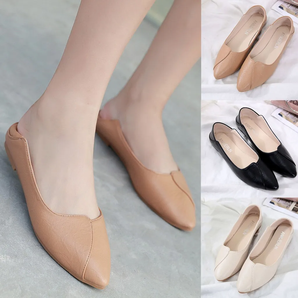 

Ladies Pointed Toe Solid Color Low-heeled Low-heeled Pumps Square Heel PU Non-slip Single Shoes Casual Shoes