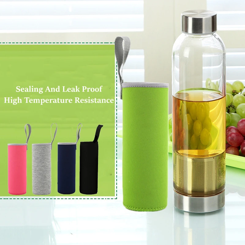 

550ml Universal BPA Free High Temperature Resistant Glass Sport Water Bottle with Tea Filter Infuser Bottle Jug Protective Bag