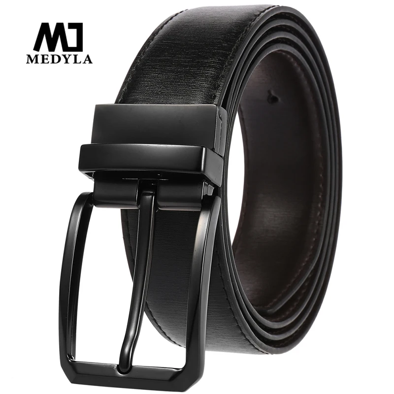 MEDYLA mens natural cowhide belt casual business style double-sided belt men senior black rotating buckle suit belt Dropshipping
