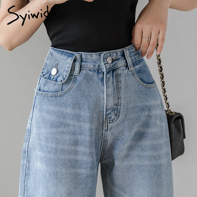 Syiwidii джинсы новые для женщин большие размеры с высокой талией уличный стиль