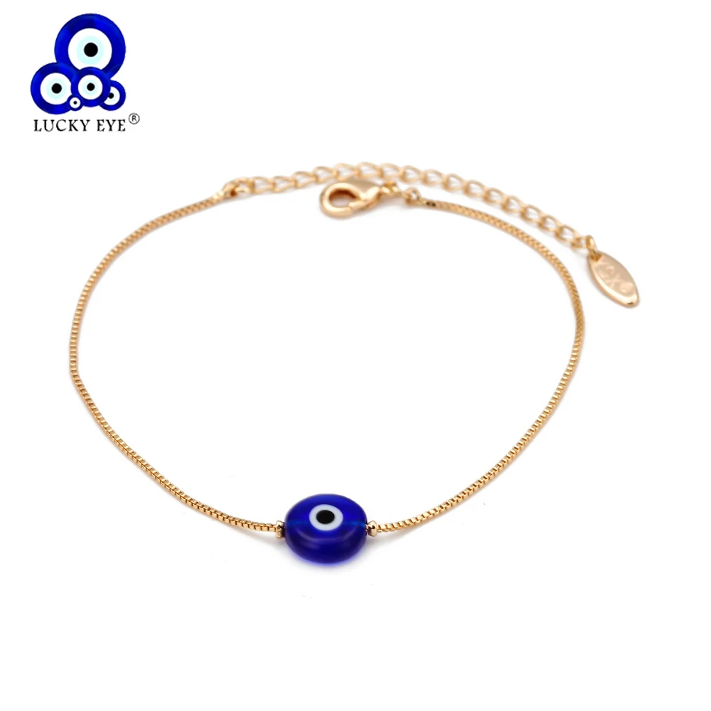 

Женский браслет на цепочке Lucky Eye BE73, регулируемый браслет из меди золотого цвета с изображением голубого Турецкий Дурной глаз, бижутерия для девушек и женщин