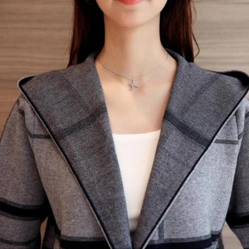 

2021 New Women Spring/Autumn Elegant Knitted Coat Women Loose Cardigan Sweater Coat Womens Hooded Long Sweater Female Coat OK182