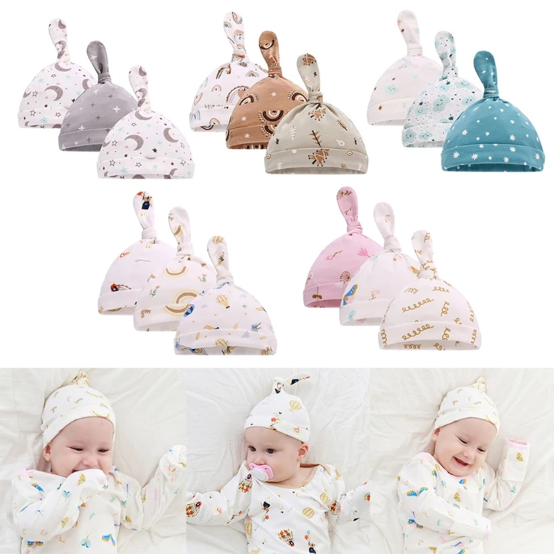 

3 Pcs Newborn Photography Props Hat Baby Knot Beanies Photo Shooting Cap for 0-24M Infants