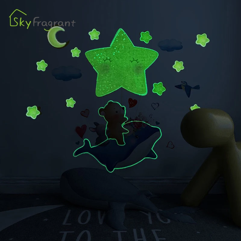 Зеленые флуоресцентные наклейки s креативные животные настенные для детской