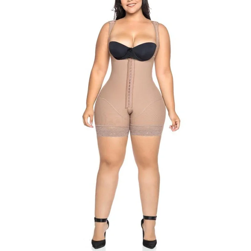 

Women'S Bodyshaper Butt Lifter faja Hook And Eye Closure Open Bust Tummy Control Adjustable Wide Shoulder Strap Lace Shapewear