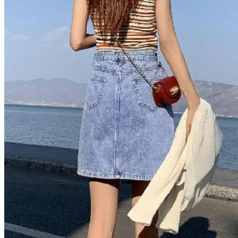 

ZuoLunOuBa 2021 Summer Fashion New Love Heart Embroidery Cowboy Blue Skirt Female Korean A Word Bag Hip Women Skirts