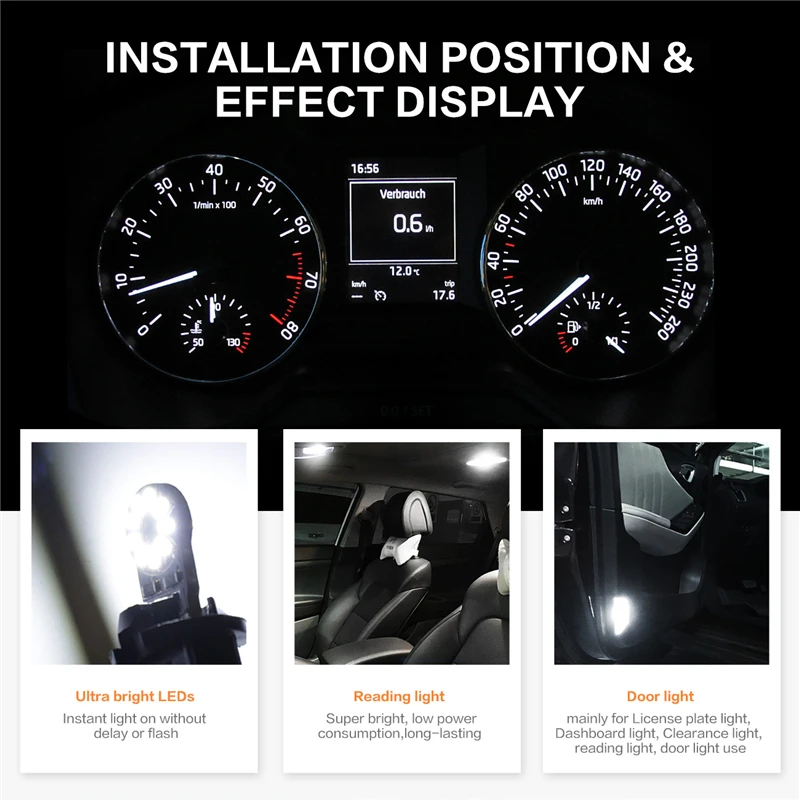 Oslamp 10pcs T10 LED Light 2W/pc Car Bulbs 194 W5W Turn Signal License Plate Reading lights White Additional Brake | Автомобили и