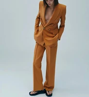 women suit pants 2021 autumn fashion with seam detail straight pants women elegant casual office style high waist zipper pants