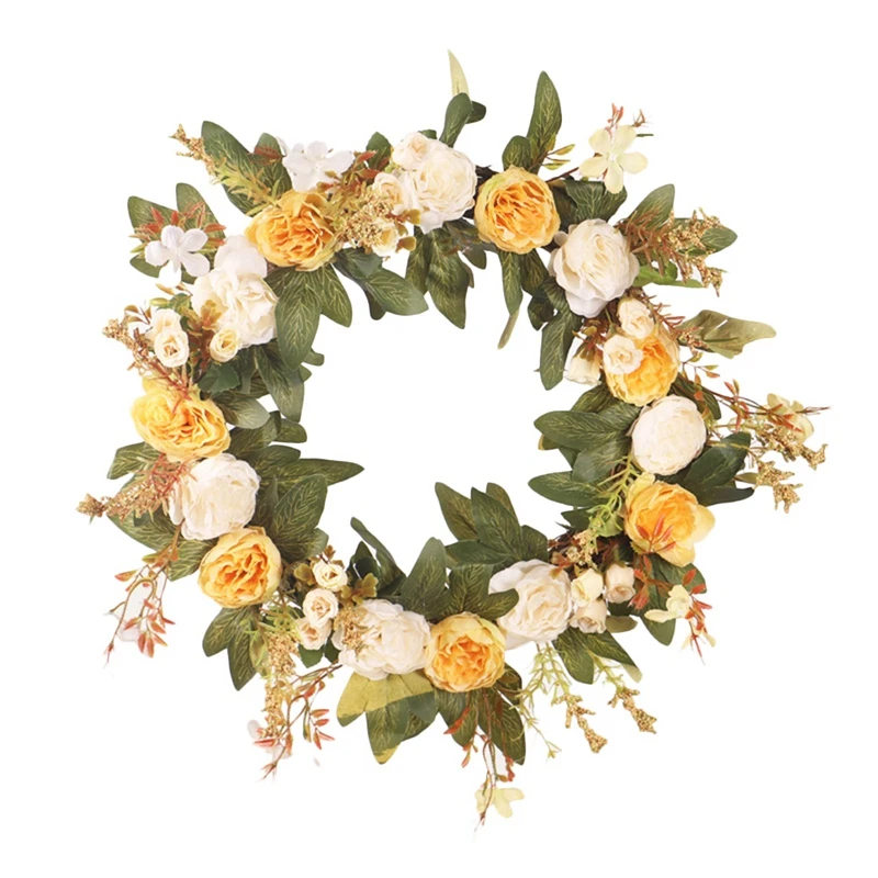 

BMBY-Autumn Wreath Door Wreath Simulation Plant Wreath Vine Ring Peony Wall Hanging Spring Festival Decoration