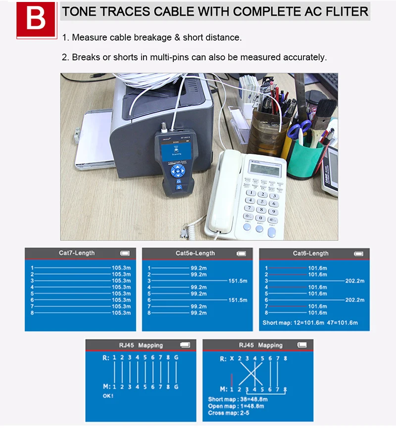 Измерительный прибор TDR сетевой Кабельный тестер трекер RJ45 RJ11 lan длина кабеля