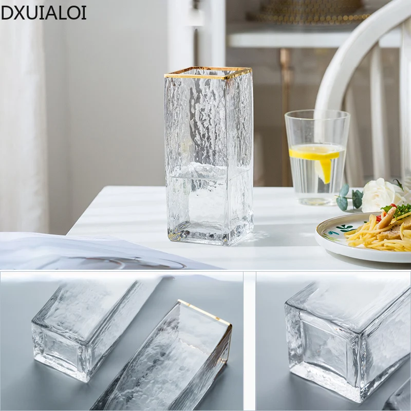 Скандинавская стеклянная ваза с золотым ободком аксессуары для украшения дома