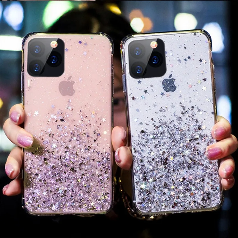 

For iphone 6/7/8/11/7p/8p/x/xs/max/promax/2020Fashion Cute Transparent Sequins Glitter Foil Powder Mobile Phone Case Shockproof