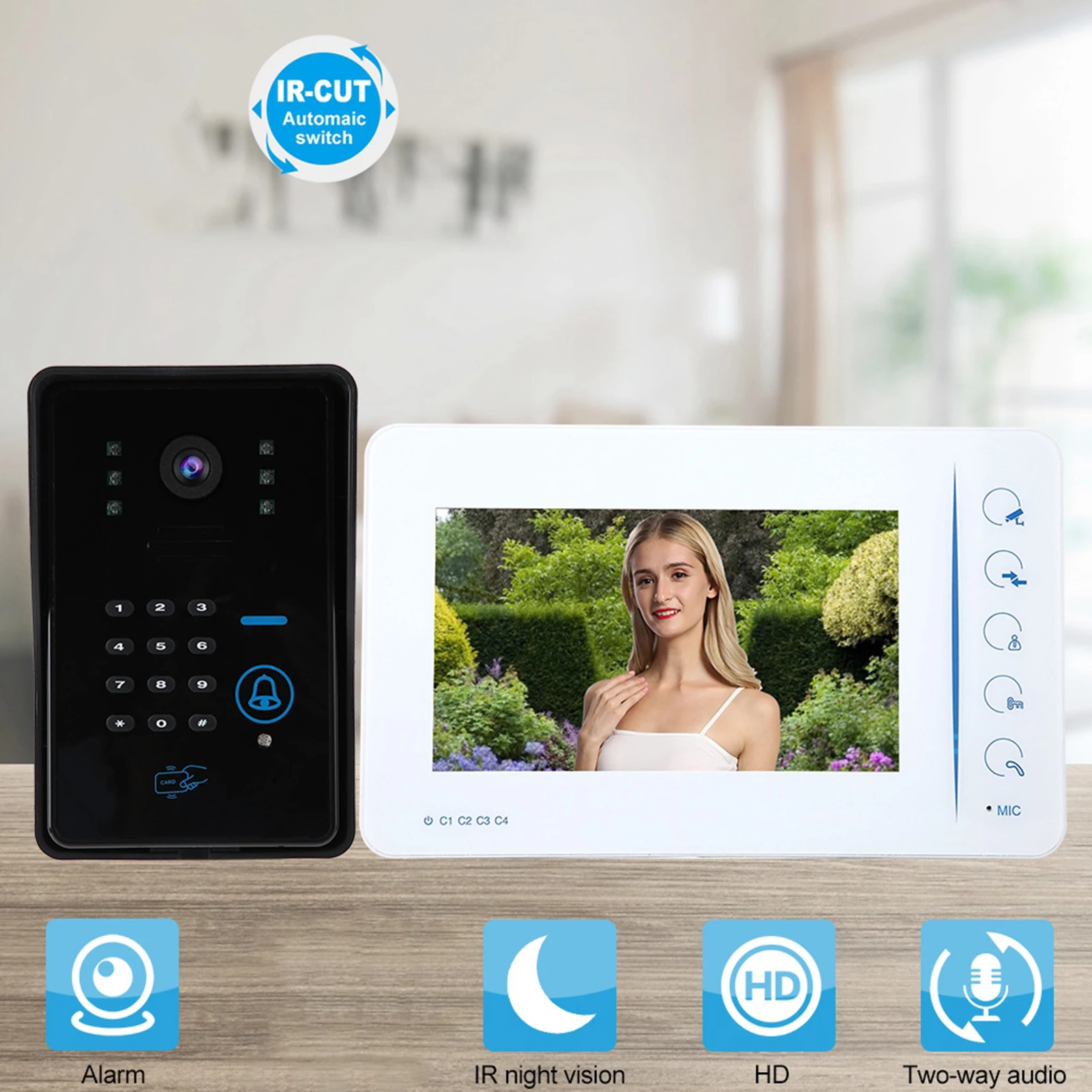 WI FI дверной звонок 7 дюймов ЖК дисплей монитор домофон Камера видео для Система