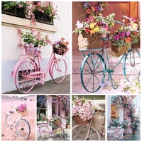 5d diy round full diamond embroidery road bicycle painting flower cross stitch mosaic landscape diamond painting flowers