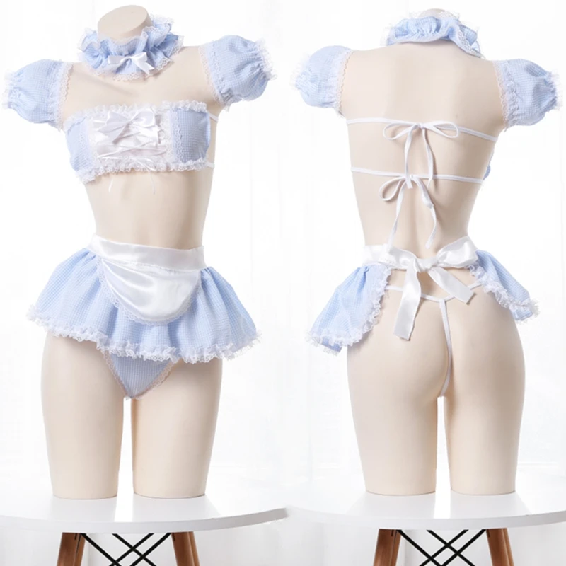 

Kawaii Girls Candy Sweetheart Cosplay Maid Strapless Lace Plaid Underwear Set Anime Sexy Camisoles & Skirt Lingerie Set Dropship