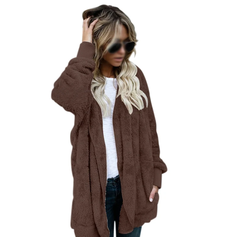 Осенне-зимнее длинное Двустороннее пальто из искусственного меха для женщин