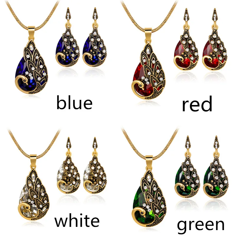 

3Pcs/Set Retro Fashion DIY Peacock Jewelry Alloy Inlay Diamond Necklace Set For Women Personality Animal