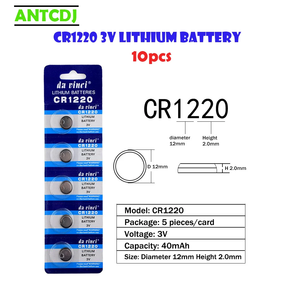 

CR1220 10pcs Lithium Button Battery 40mAh LM1220 DL1220 BR1220 Coin Cell Batteries 3V For Watch Electronic Toy Remote Control