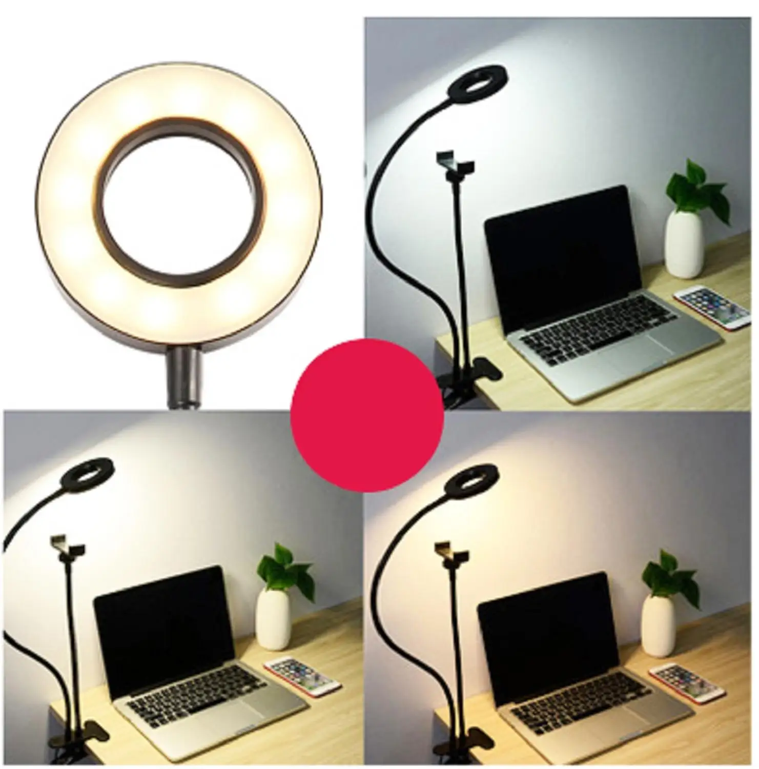 Светодиодный светильник с зажимом для селфи и кольцом держателем мобильного