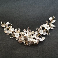 slbridal handmade crystal rhinestone pearls ceramic flower bridal hair comb wedding hair accessories bridesmaids women jewelry