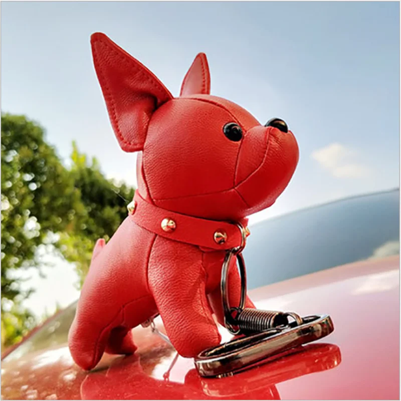 PU leather Animal French Bulldog Car key ring Pendant Handicraft Doll toys Ornament Decoration Creative souvenir birthday gift | Игрушки и