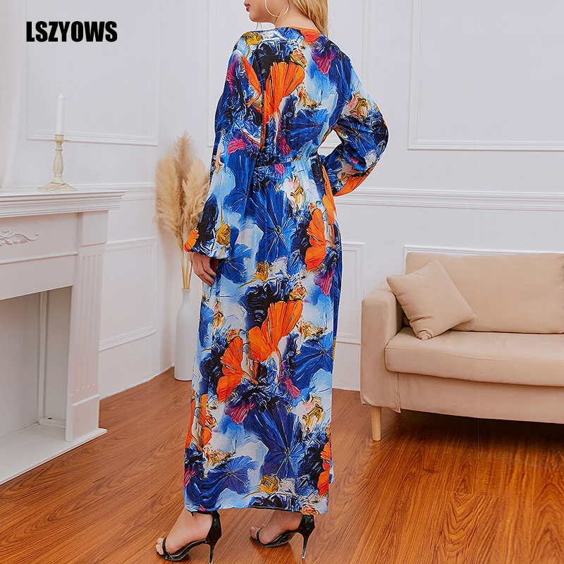 

Floral Print Casual Long Dresses For Women Bohemian Long Sleeve Maxi Beach Dress Vintage Loose High Waist Party Dresses Vestidos