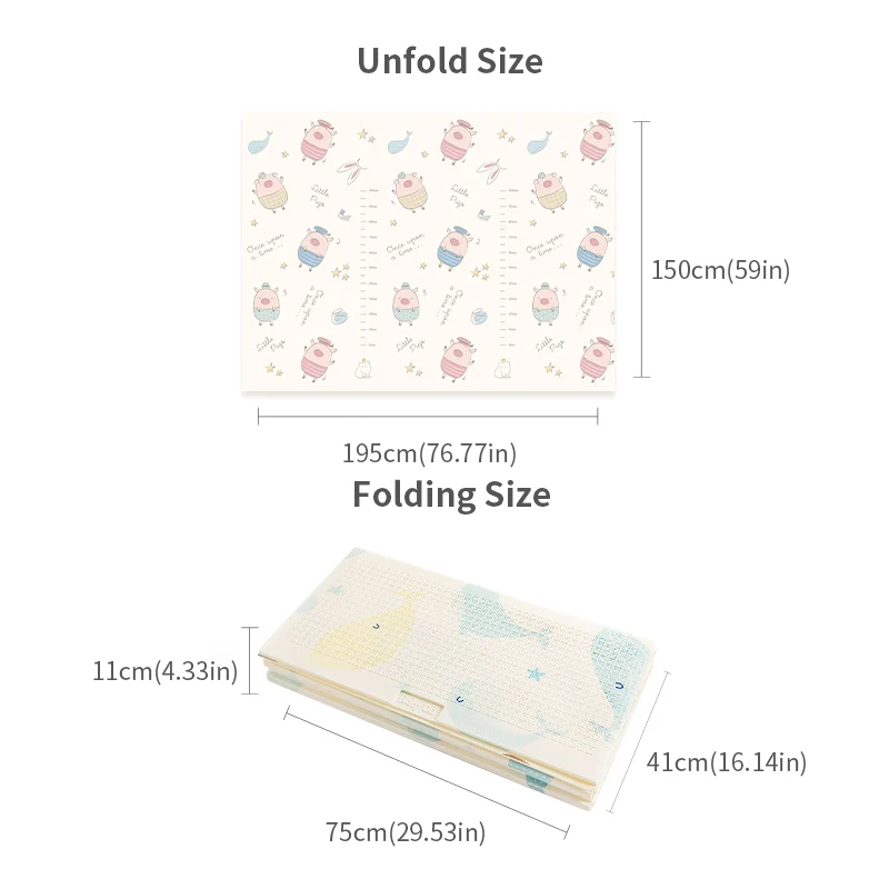 BabyGo Baby Foldable Play Mat XPE Tasteless Double Sides Crawl Thickened Active Blanket Room Crawling Pad150*195CM |